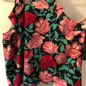 Floral, ruffled, sleeveless blouse